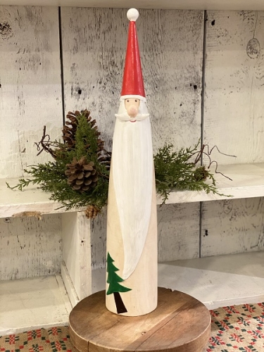 WOODEN TALL SKINNY SANTA WITH XMAS TREE